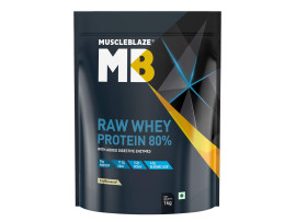 MuscleBlaze Raw Whey Protein Concentrate 80% with added digestive enzymes (Unflavoured, 1 kg / 2.2 lb)